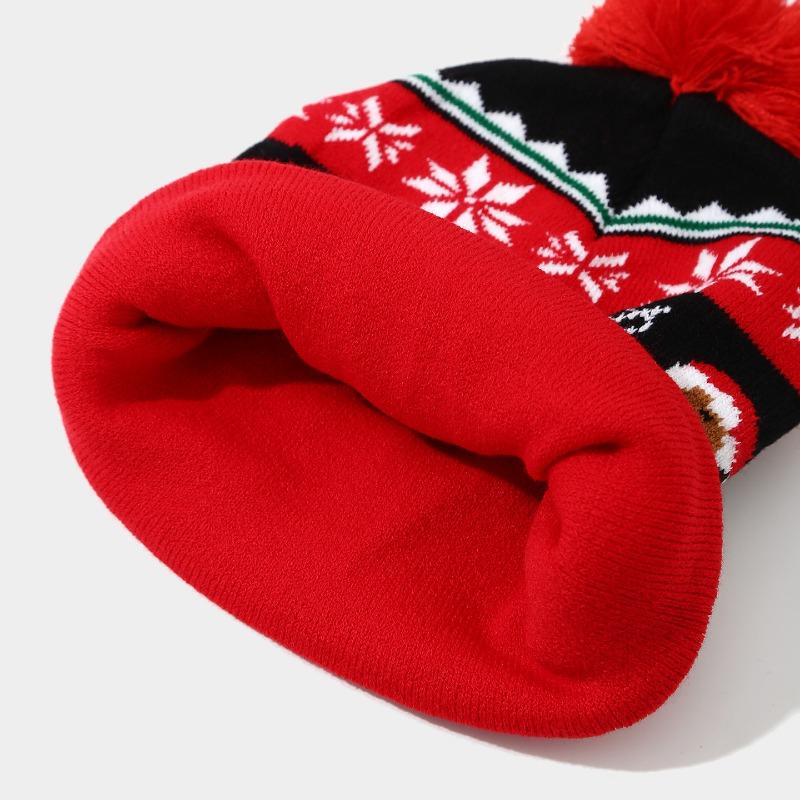 Christmas Elements Snowman Elk Christmas Tree Flanged Hairball Knitted Hat, Men's and Women's Thermal Ear Protection Wool Hat