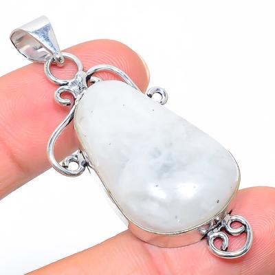Natural Rainbow Moonstone Gemstone 925 Sterling Silver Pendant 2.29" O5Q01