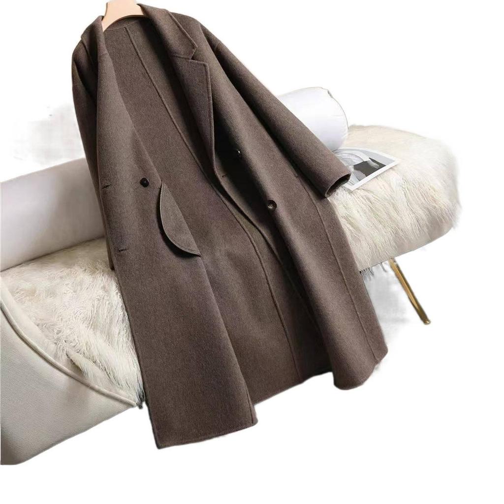 Women's Double-Sided Woolen Coat - Casual Loose Fit, Mid-Length, Suit Collar, Long Hair, Autumn/Winter 2025 Collection
