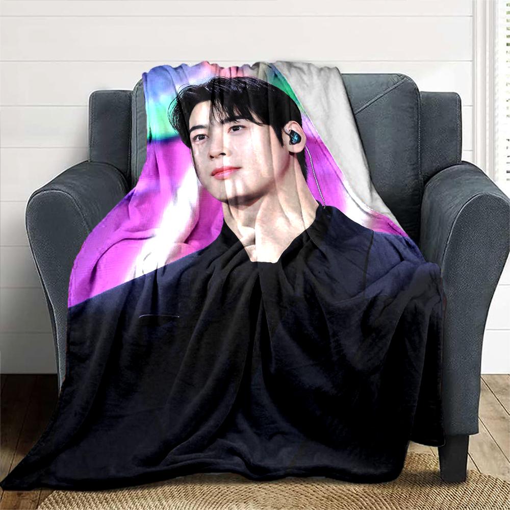 1Pc Cha Eun-woo Print Blanket Soft Comfortable Polyester Throw All Seasons Use Bedroom Office Outdoor Christmas Gift Choice Portrait Photo Print Print
