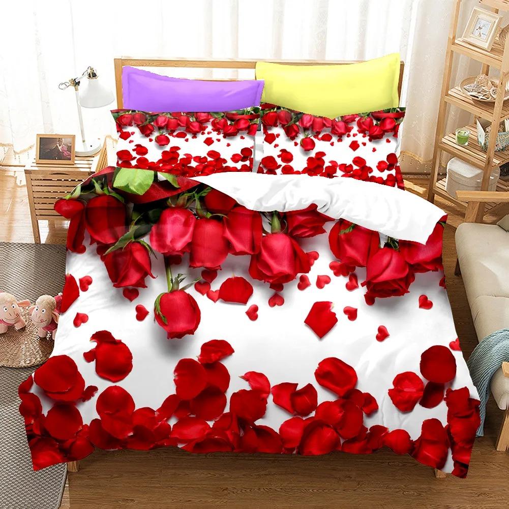 3D Rose Bedding Sets Duvet Cover Set With Pillowcase Twin Full Queen King Bedclothes Bed Linen