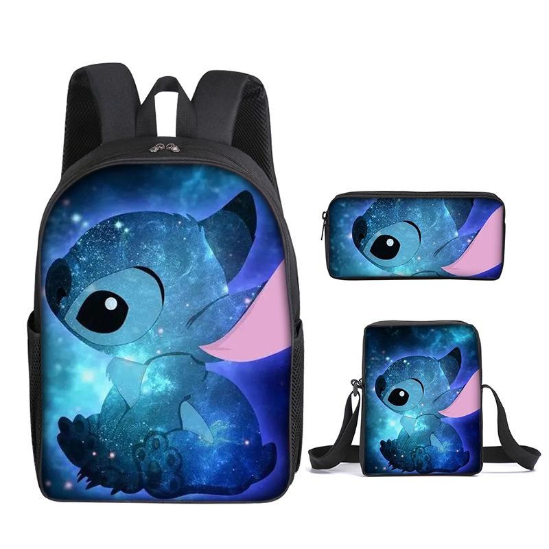 New Stitch Backpack, Stitch Three Piece Set, Elementary School Printed Cartoon Backpack, Shoulder Bag, Pencil Case Set