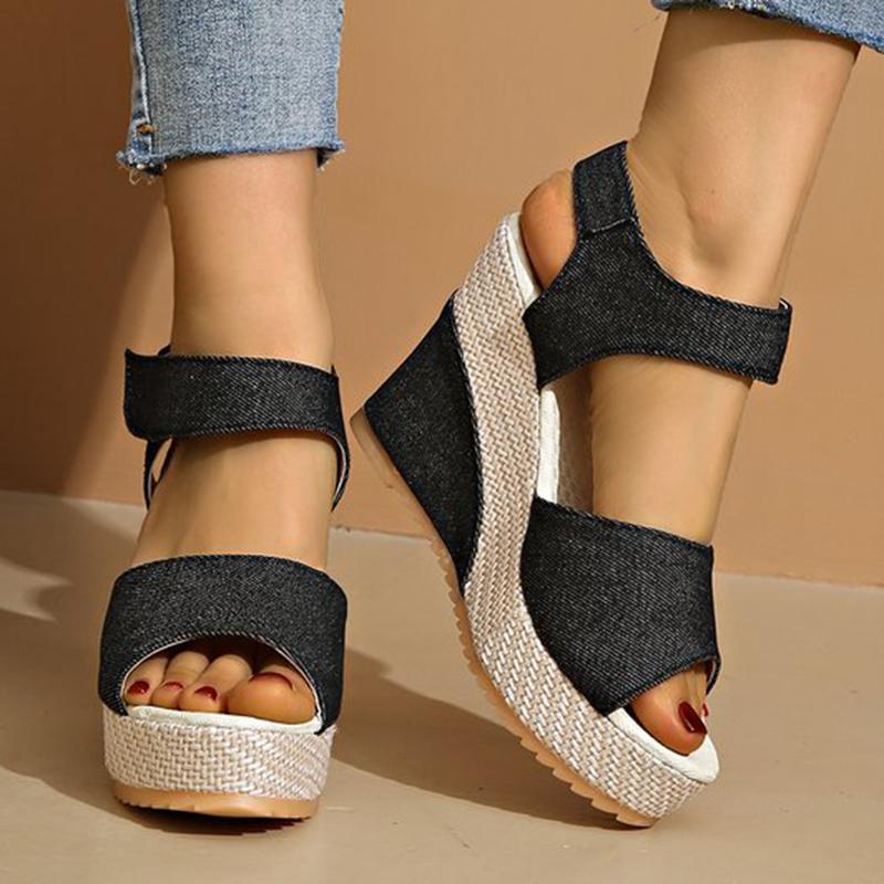 Fashion Fashion Denim Wedge Heeled Sandals Women Summer 2025 Peep Toe Chunky Platform Sandals Woman Thick Sole High Heel Sandalias Mujer