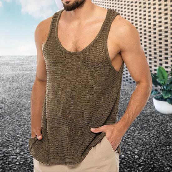 Men Tank Top Solid Color U Neck Loose Type Knitted Super Breathable Summer Tops Daily Clothes