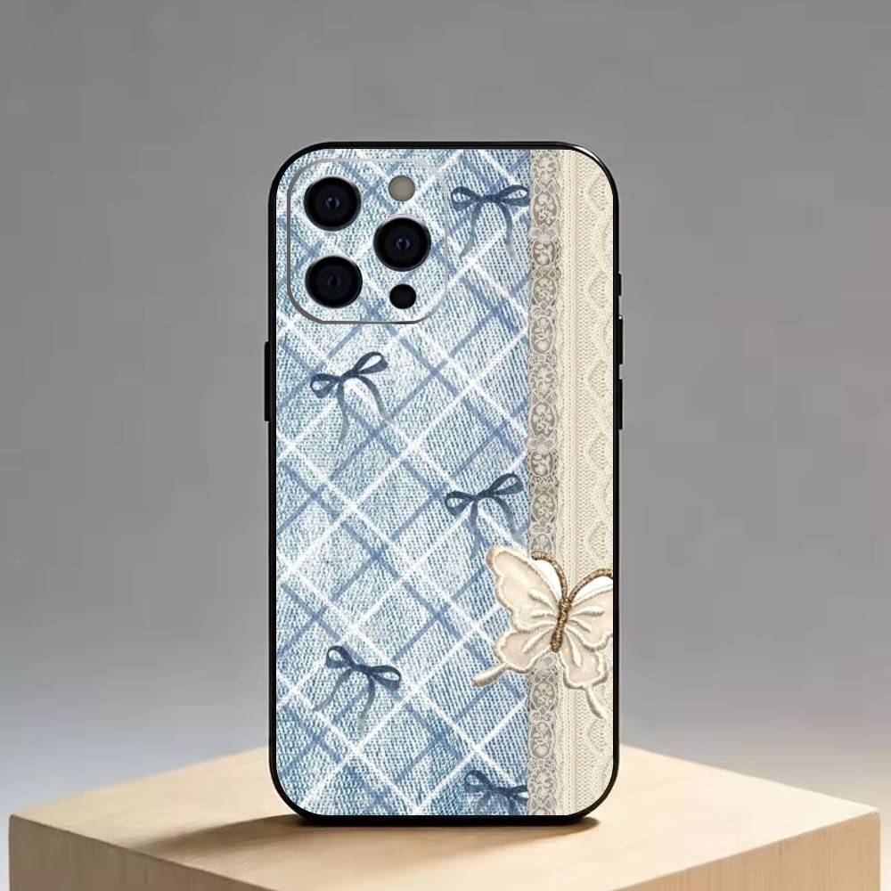 Lace patchwork grid Phone Case Silicone Soft For IPhone 17 16 15 14 13 12 11 X XR Plus Pro Max Plus