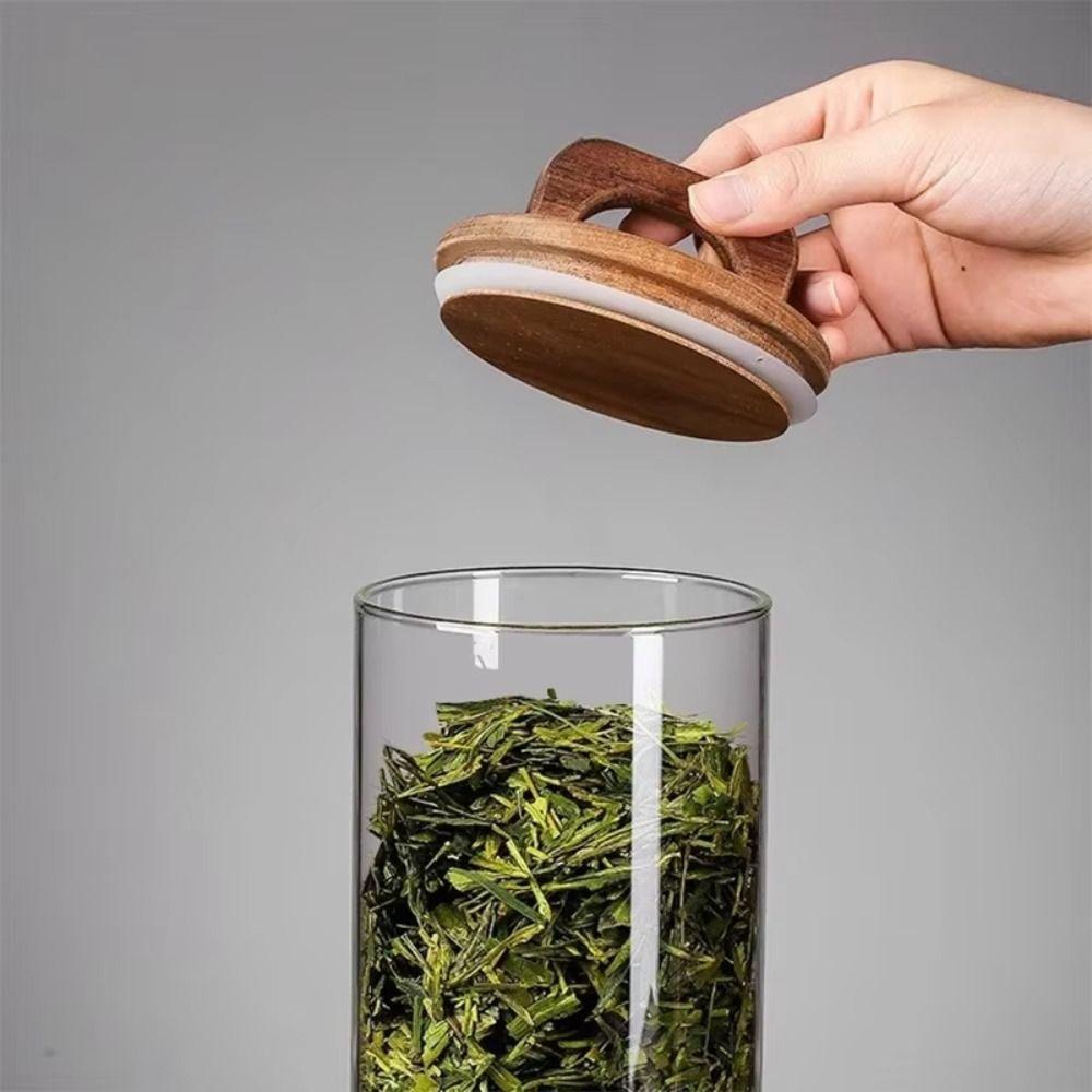 Wood Lid Glass Storage Jar Wood Handle Vacuum Sealed Jar Sealed Storage Tank  Snacks Storage