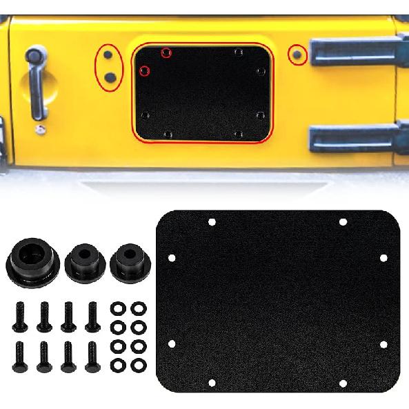Buling Aluminum Wrangler Spare Tire Carrier Filler Plate Tailgate Plug Vent Plate Cover With Tailgate Durable Rubber Plugs Set And Factory Bolts