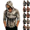 Men's Loose Fit Casual Hoodie Three Quarter Sleeve Pullover Lightweight Halloween Patchwork Print Shirt with Drawstring Hood