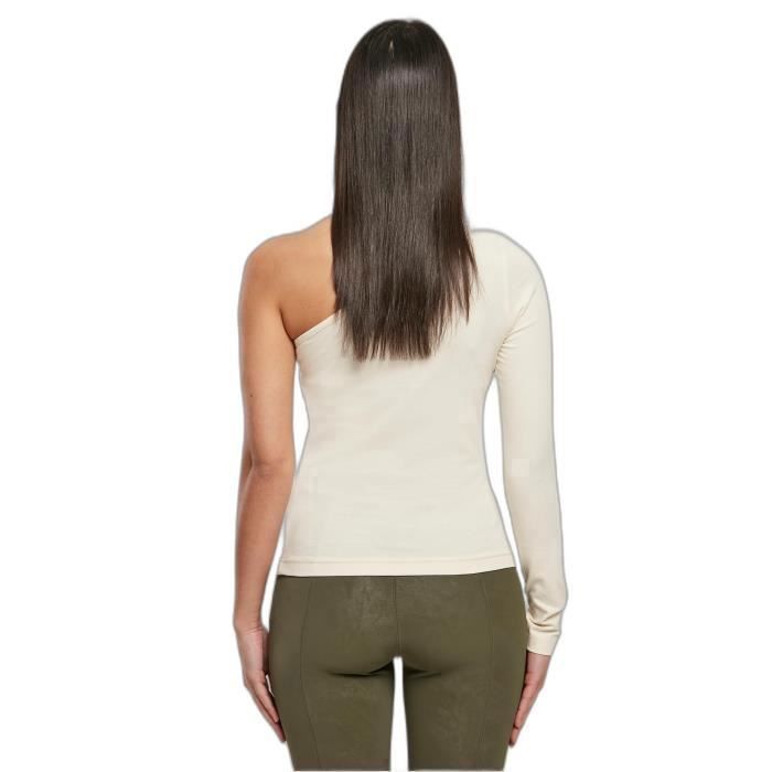 T-shirt Femme - Urban Classics - Manches Longues - Asymétrique - Col V - Blanc