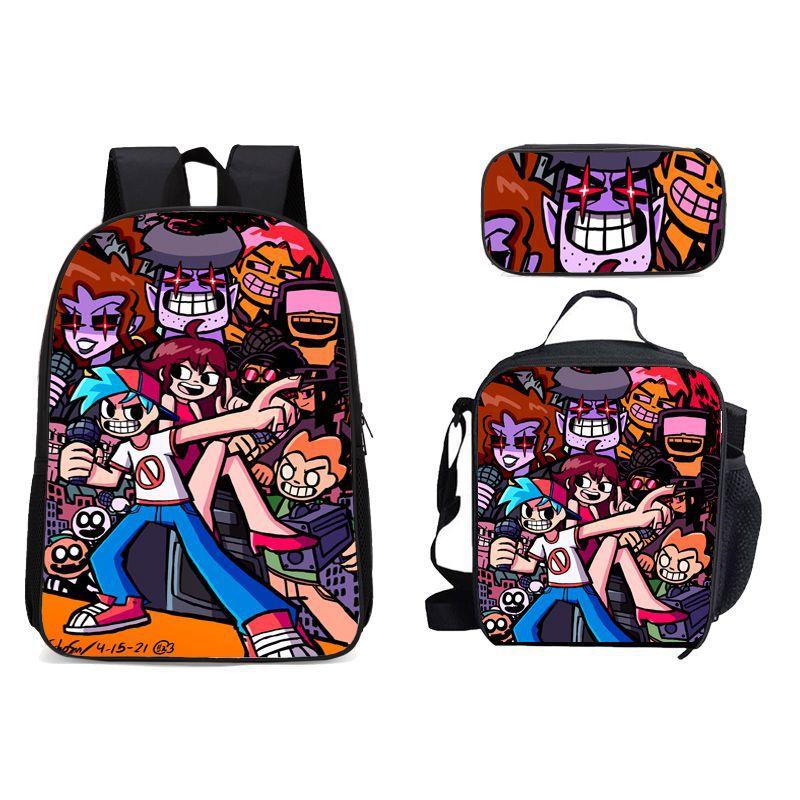New Friday Night Funkin Backpack Three Piece Set Black Friday Korean Version Student Backpack Ice Pack Pencil Case Dropshipping