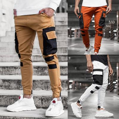 Sports Pants Trousers for Men Color Blocking Length Solid Color Loose Multi-pocket Pockets Pants Male Cargo Pants