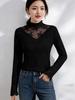Women's High-End Lace Base Layer Top, Autumn/Winter, Velvet Warmth, Mesh Jacquard Collar, Slightly Sheer, Stylish Design