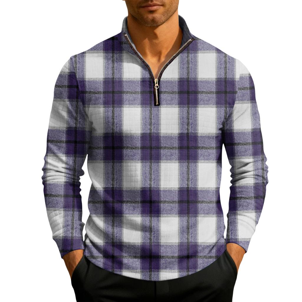 Herrstickad tröja med kvartslång dragkedja och ståkrage