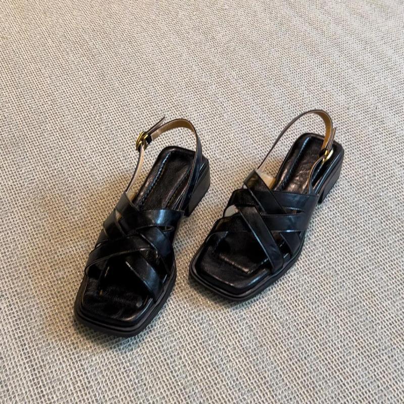 Women's Fashionable Comfortable Casual Shoes Cross Straps Summer Women's Outdoor Shoes Literary Retro Braided Thick Heel Sandals