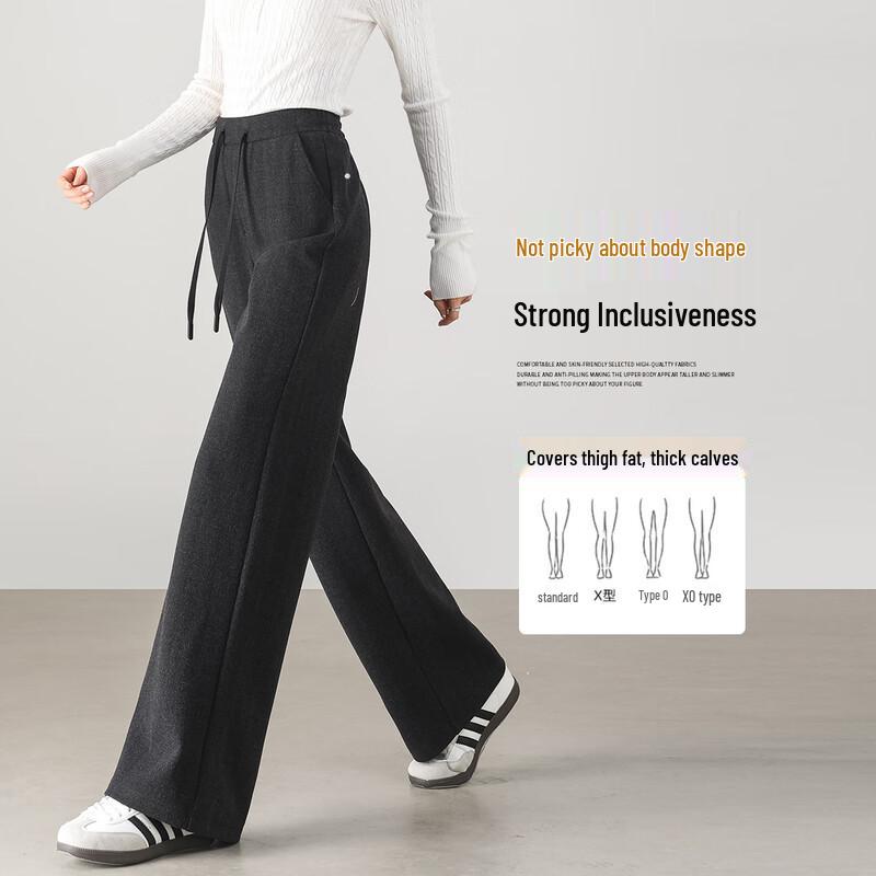 Handu Yishe Dámské kalhoty s vysokým pasem, texturované rybí kostí, s rovnými nohavicemi