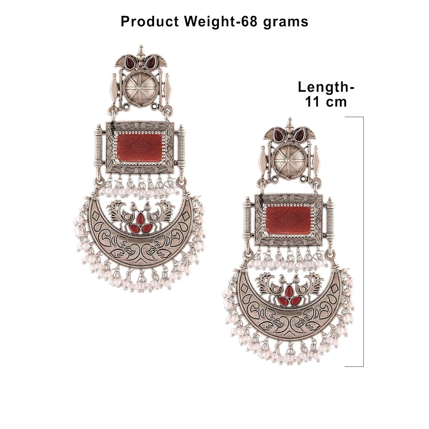 Традиционные женские серьги с подвесками из темно-бордового серебра с окисленными камнями — фото 2