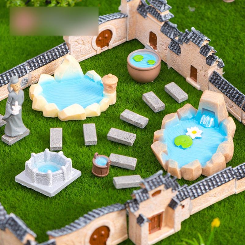 8Pcs Miniature Landscape Fairy Garden Accessories Mini Lighthouse Water Well Bridge Cottages Home Garden Craft Decor