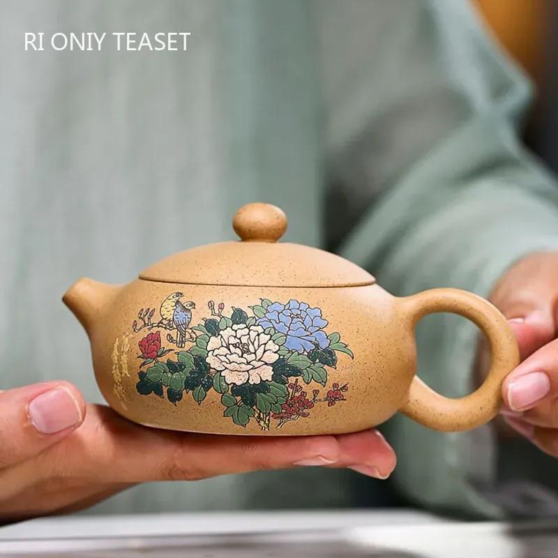 180ml Chinesische Yixing Lila Ton Teekannen Rohe Erz Sektion Schlamm Kessel Berühmte Handgefertigte Blumen Flache Xishi Teekanne Zisha Tee-Set