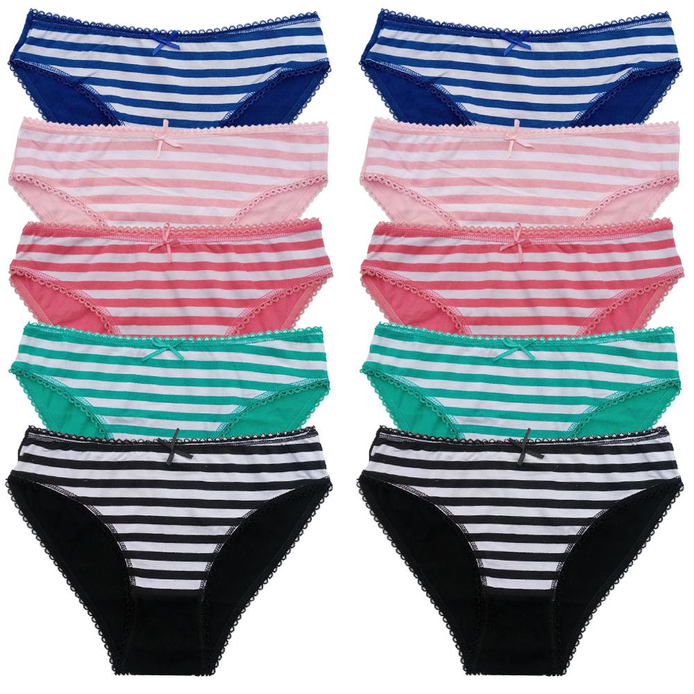 

Cotton Panties for Woman Sexy Lace Underwear Briefs Set Lingerie Girls Ladies Bikini Underpants Striped Print knickers 10Pcs/set XXL