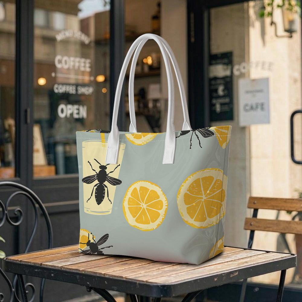 Lemon Bee Print Tote Bag Casual Daily Shoulder Bag For Shopping Outdoor