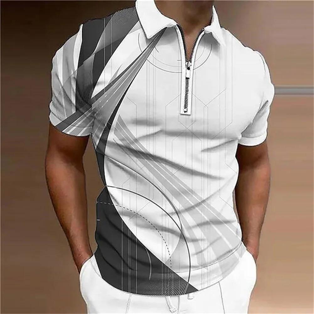 Men's Fashion Striped Zipper Polo Shirt – Short Sleeve Casual Top