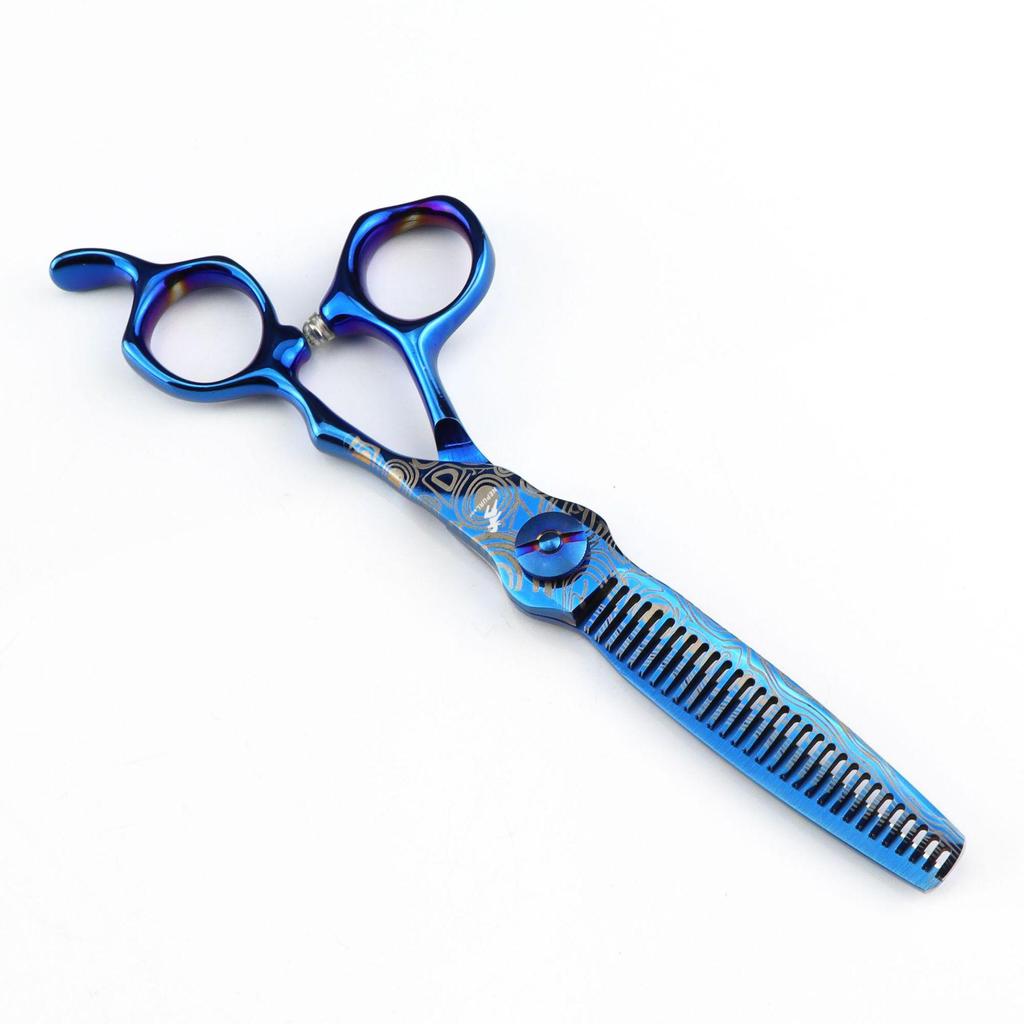 Blue 6" Napson Damascus Steel Hairdressing & Thinning Scissors with Serrated Edge