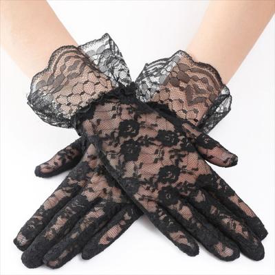 Floral Bride Gloves Wrist Length Full Finger Gloves for Dinner Fancy Costume Accessories