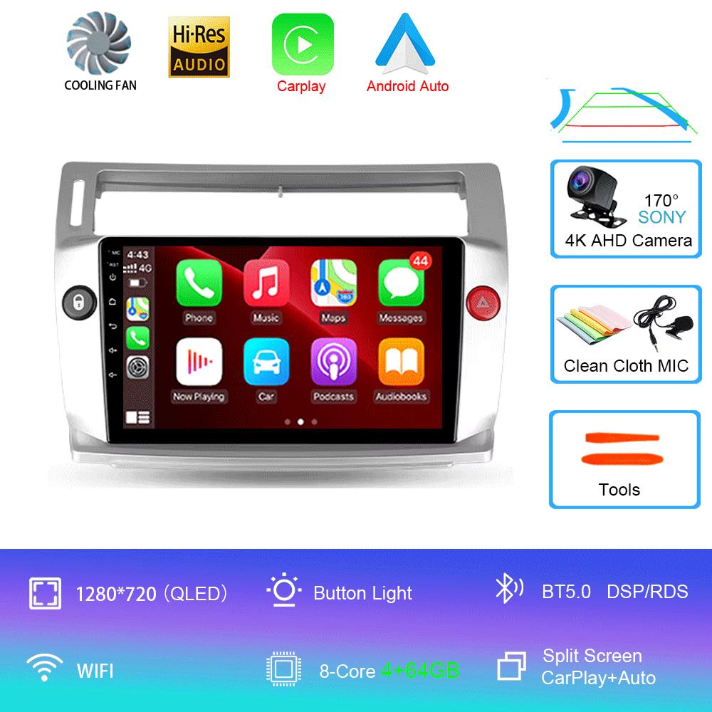 Car Radio Android 14 Carplay For Citroen C4 C-Triomphe Quatre 2004-2014 Multimedia Video 2Din DVD Stereo Speaker Audio Head Unit