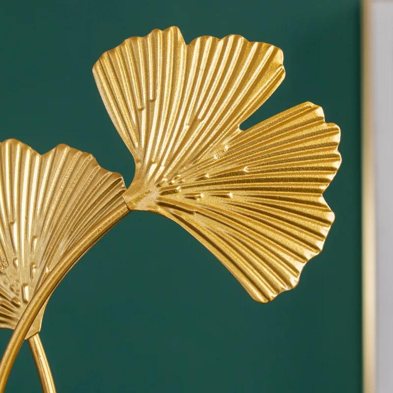 Golden Ginkgo Leaf Crafts Leaves Sculpture Nordic Iron Art Livingroom Decor Home Decoration Accessories Office Desktop Ornaments