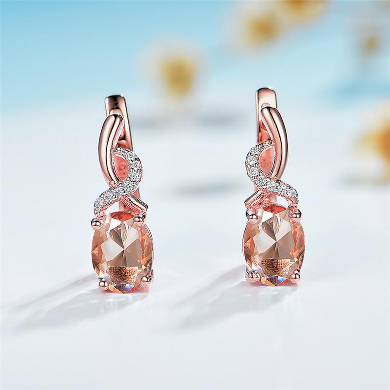 Classic Red Oval Zircon Multicolor Crystal Birthstone Hoop Earrings Champagne Gold Color Wedding  For Women