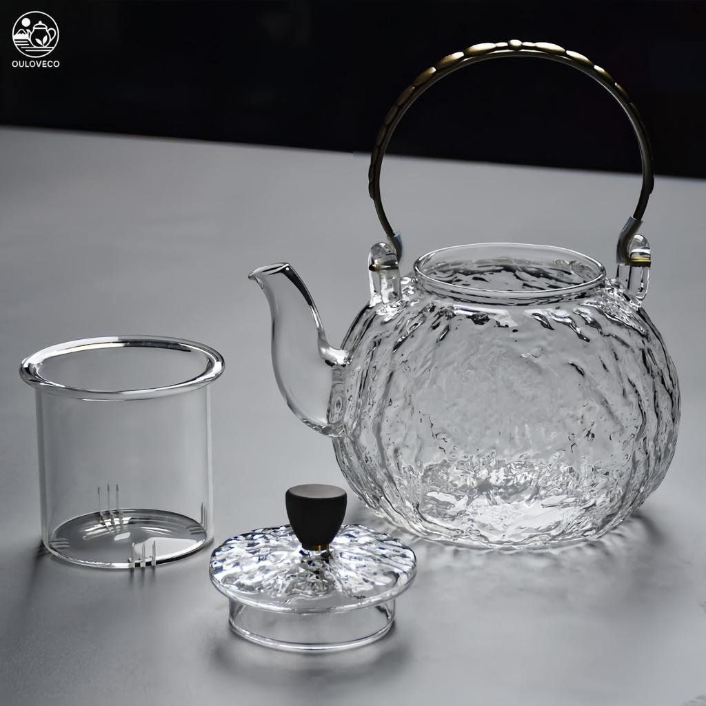 OULOVECO Pumpkin Pattern Teapot, Electric or Stovetop-Safe, Large Capacity, Heat-Resistant Glass Kettle, Elegant and Retro Design, 880ml, Perfect for