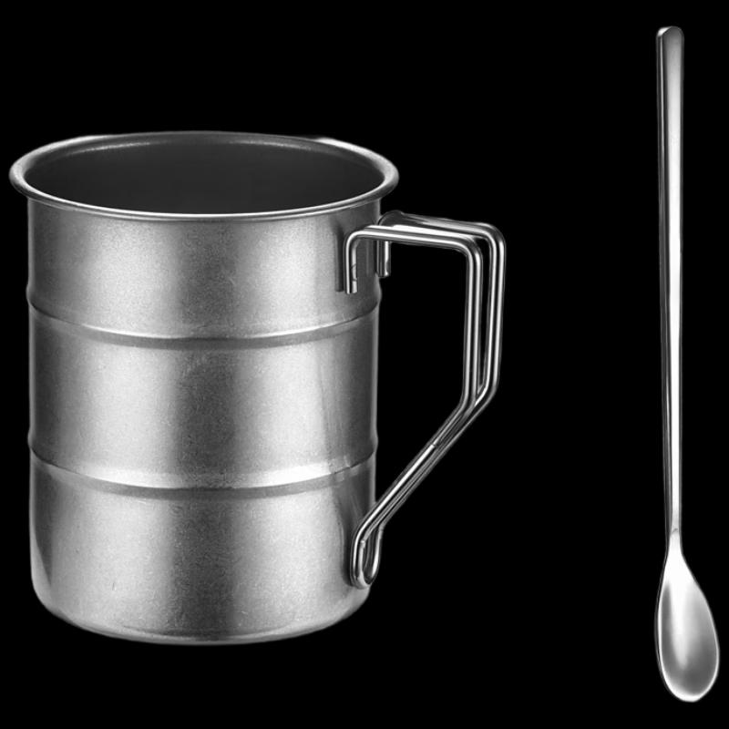 Retro Deer-Patterned 500ml Steel Mug with Spoon