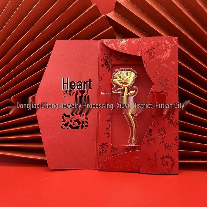 Shuibei 999 Pure Gold Rose, 0.2g Goddess Day Gift - Elegant Souvenir for Girlfriend Festival.
