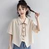 Apricot Short-sleeved Shirt for Women with Straps for Women In Summer New Waffle Shirt Polo Collar Short Top