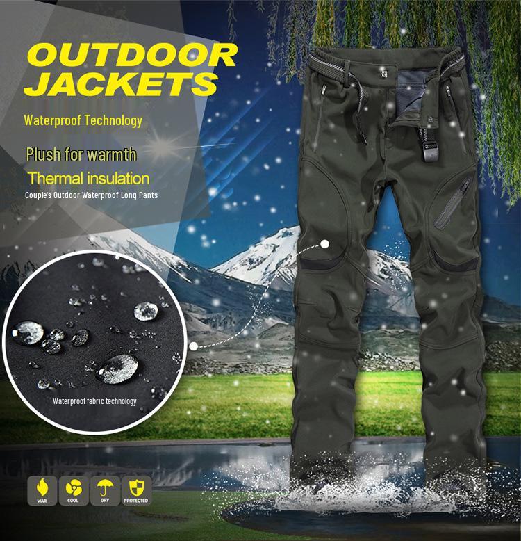 Plus Size Men's Gothic Softshell Windproof Fleece-Lined Stretch Pants