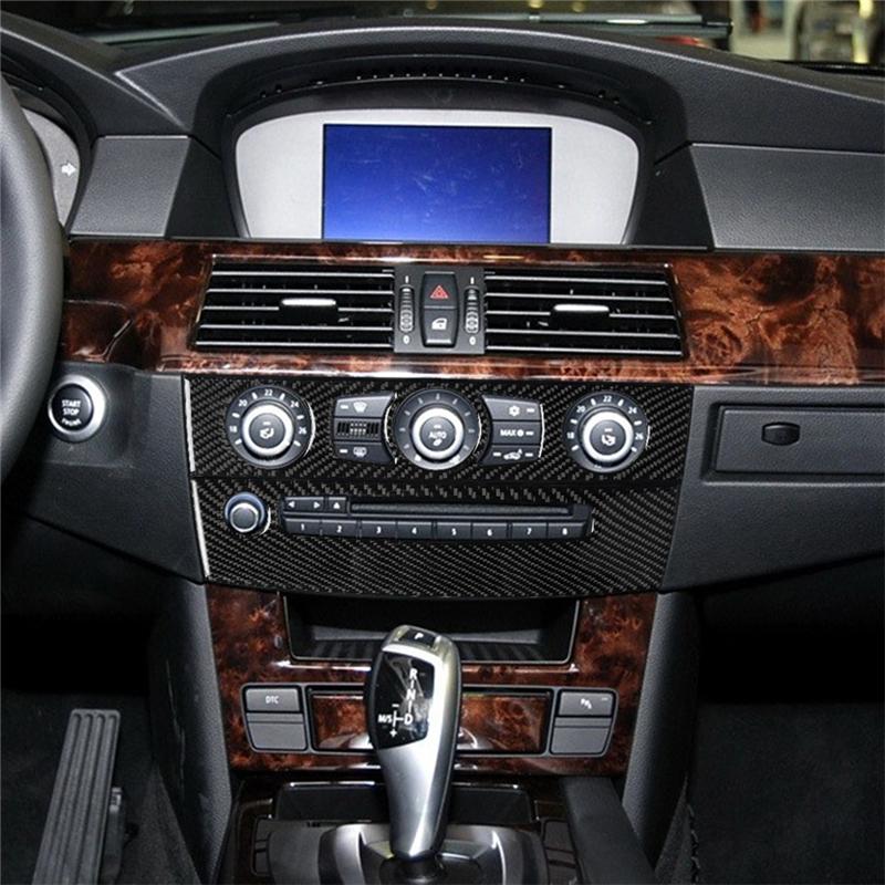 For BMW 5 Series E60 2004-2007 Accessories Carbon Fiber Car Air Conditioner CD Control Panel Trim Cover Frame Stickers