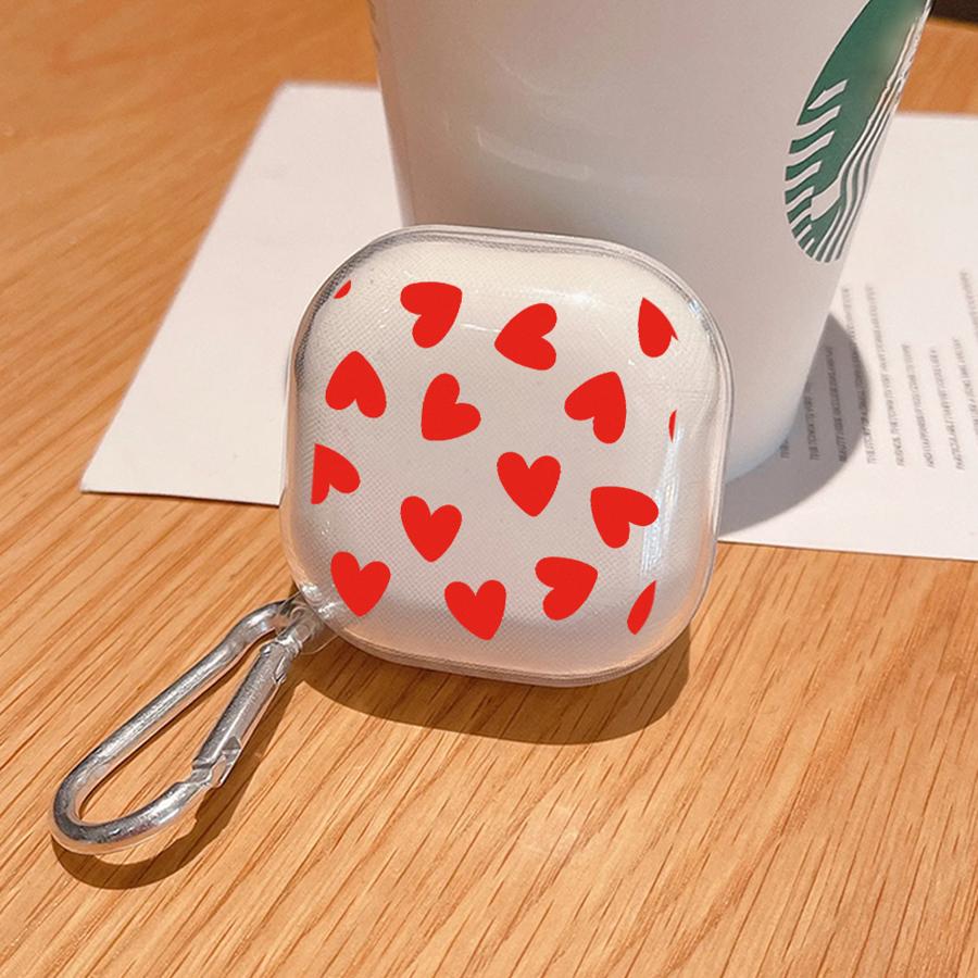 Clear Earphone Cases Cover With Hook Case For Samsung Galaxy Buds 3Pro 2Pro 3 FE Live 4Pro 2 4 Pro Cartoon Flower Love Heart