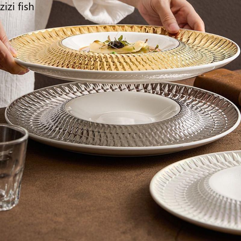 Circular Ceramic Volcanic Disk Dining Plate Sashimi Plates Pasta Dish Dessert Bowl Fruit Dish Salad Bowl Soup Plate Sushi Plates