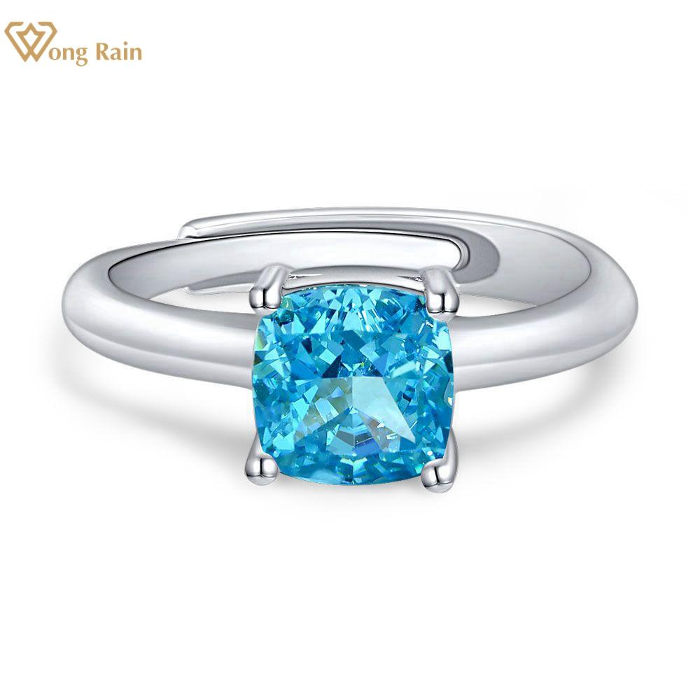 

Wong Rain, стерлинговое серебро 925 пробы, 3,5 карата, AAAAA, цирконы, драгоценный камень, свадебное, помолвочное, открытое регулируемое кольцо для женщин, изящные ювелирные изделия US 5 синий