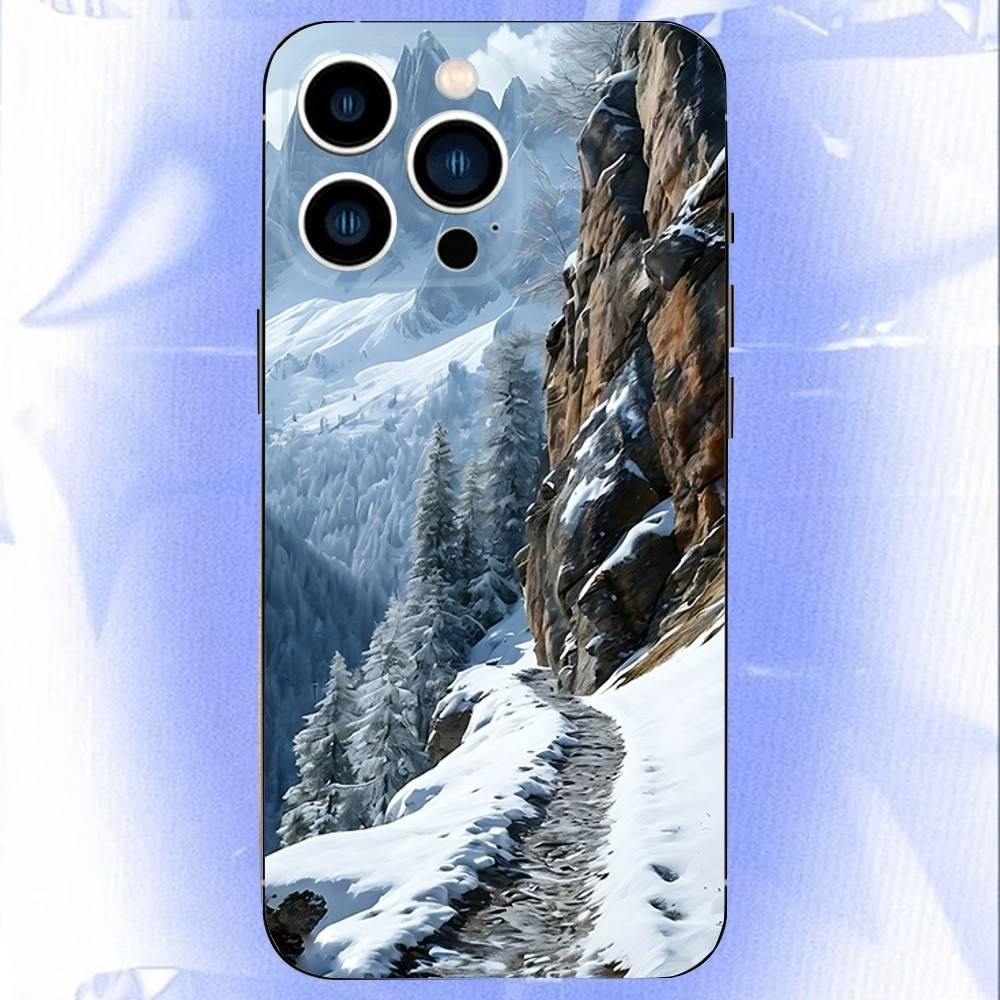 Snow Mountain Road Landscape Phone Case For iPhone 17,16,15,14,13,12,Pro,Max,Plus,E,SE4,Air,Mini Black Soft Box