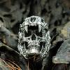 Classic Punk Style Men's Skull Ring - Retro Fire Design