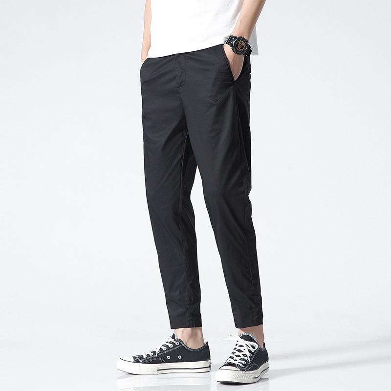 Trendy ice silk ultra-thin section nine-minute trousers Slim small feet breathable straight men's casual trousers