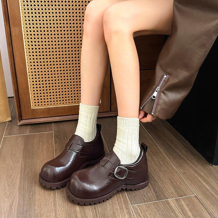 [Ushilai] British Style Big Head Small Leather Shoes Women's Spring 2025 New Fashion Temperament Versatile Loafers