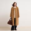 Womens Winter Faux Fur Coat Loose Fit Round Neck Mid-Length Solid Color Fleece Outerwear