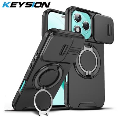 KEYSION 360° Ring Stand Phone Case for HONOR 400 Lite 5G Slide Camera Protection Magnetic Shockproof  Back Cover for Honor 400 Lite