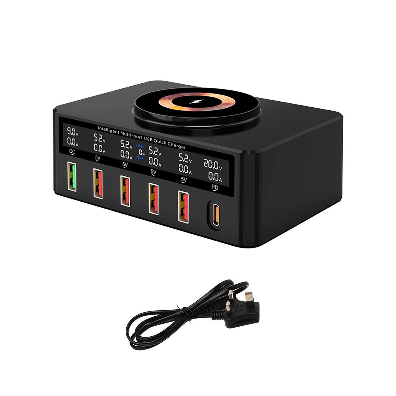 

Desktop USB C Fast Charger 65W 6 Ports (5x USB + 1x USB C port) Charging Hub Splitter Support 15W Wireless Charging UK