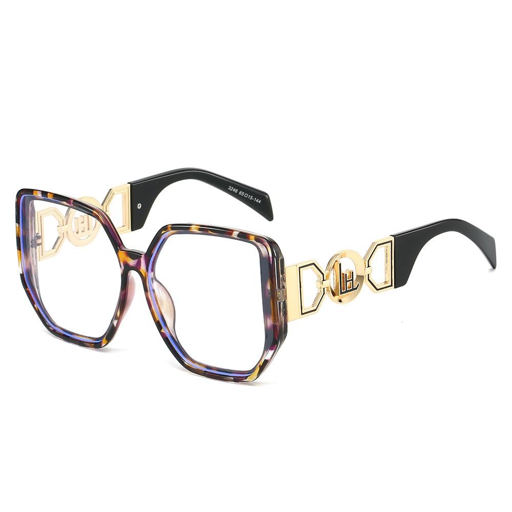 New Large Frame Square Anti Blue Light Glasses Luxury Hollow Frame Leopard Print Design Unisex Eyewear