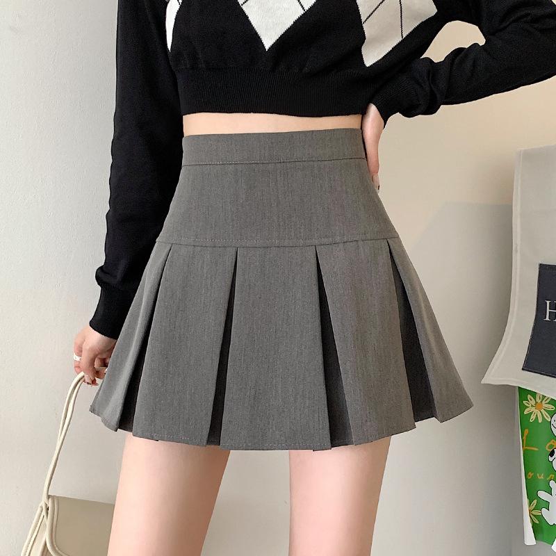 

Женская серая плиссированная юбка А-силуэта с высокой талией - Стройнящая, для миниатюрных, Весна/Осень 2024 M серый