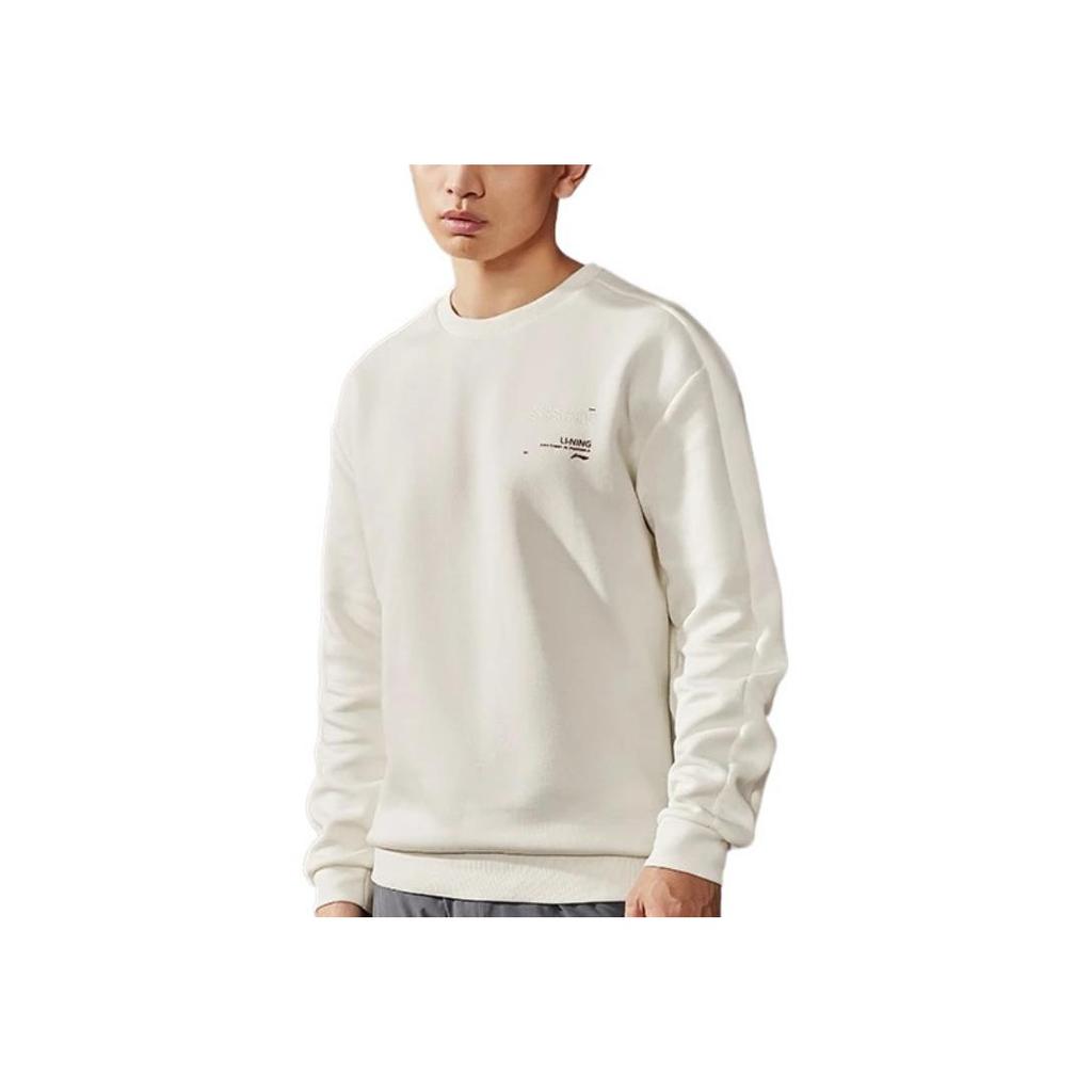 Li Ning Plain Pullover Sports Hoodie Men hoodies Vanilla-White AWDS017-9