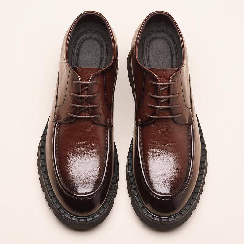 Inner heightening leather shoes men's 8cm big head men's shoes genuine leather business wear Derby shoes invisible heightening work casual shoes